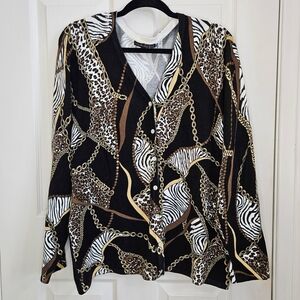 Pierri New York 2X Plus Size Cardigan Animal Leopard Zebra Chain Print Sweater